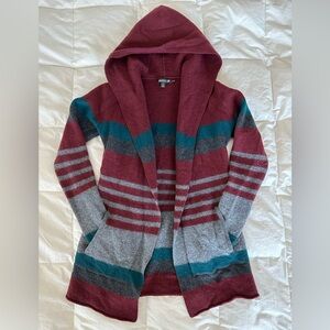 Toad&Co Hooded Striped Cardigan - Burgundy, Teal, Gray